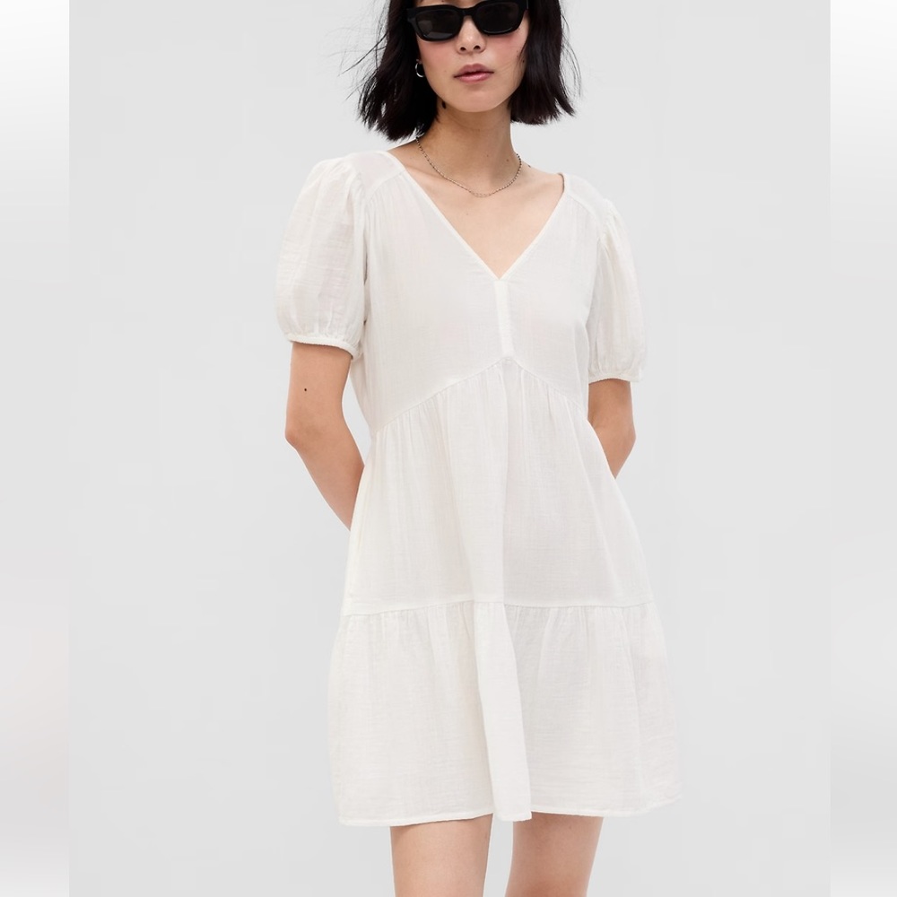 Gap crinkle gauze puff sleeve tiered minidress